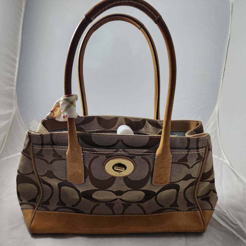 Coach Signature Canvas Shoulder Bag with Turn Lock Signature Canvas Leather Men